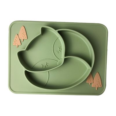 kopen Van de Babytray fox shape BPA van het douane de Groene Silicone Plaat van de het Siliconebaby Vrije online manufacture