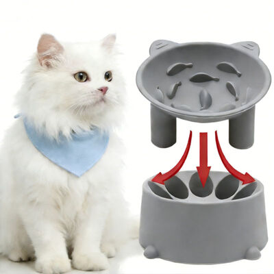 buy Groothandel Eco-vriendelijk Waterdicht Draagbaar Oval Beschermend Cervical Silicone Cat Feeding Bowl Verstelbare Hoogte Slant Mouth online manufacture