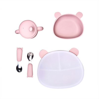 Draag de Baby van het Vormsilicone het Voeden Reeks 6Pcs BPA Vrije Zuigingskom met Deksel