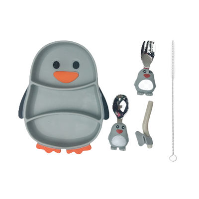 OEM Siliconebaby die Vastgestelde het Voedselrang van de Pinguïnvorm met Lepel voeden