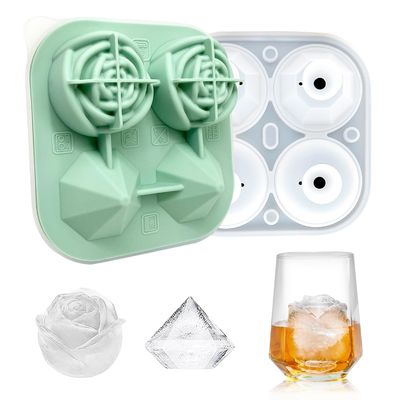 MHC Custom Shape 3D Flower Ice Cube Tray met deksel niet-vergieten 4 Rosette En Diamant IJssap gereedschappen